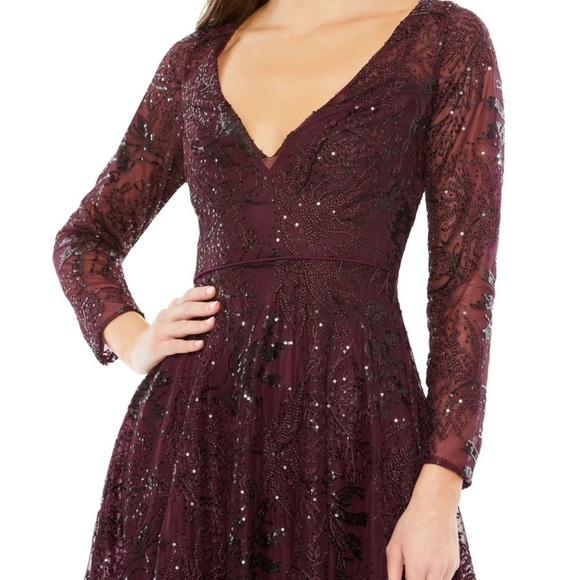 Mac Duggal 68001 NWT LACE EMBELLISHED LONG SLEEVE RUFFLE HEM DRESS - Picture 3 of 7